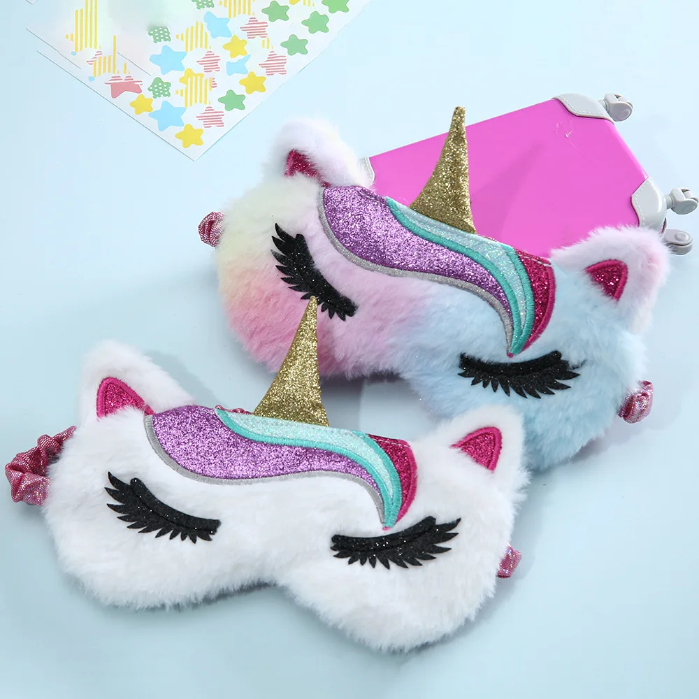 

Soft Plush Eye Masks Cute Glitter Unicorn Eye Cover Plush Eyepatch Eye Cover Sleeping Blindfold for Travel Rest Sleeping Mask