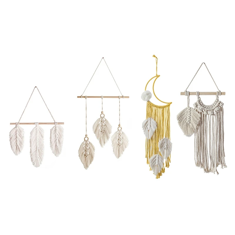 

2X Bohemian Handmade Woven Macrame Tapestry & 2X Dream Catcher Boho Moon Tapestry Macrame Wall Hanging