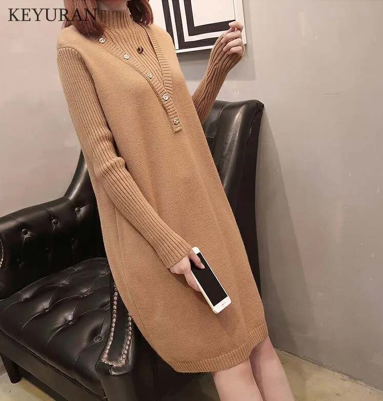 Модная Водолазка с длинным рукавом Повседневный свитер вязаное платье для