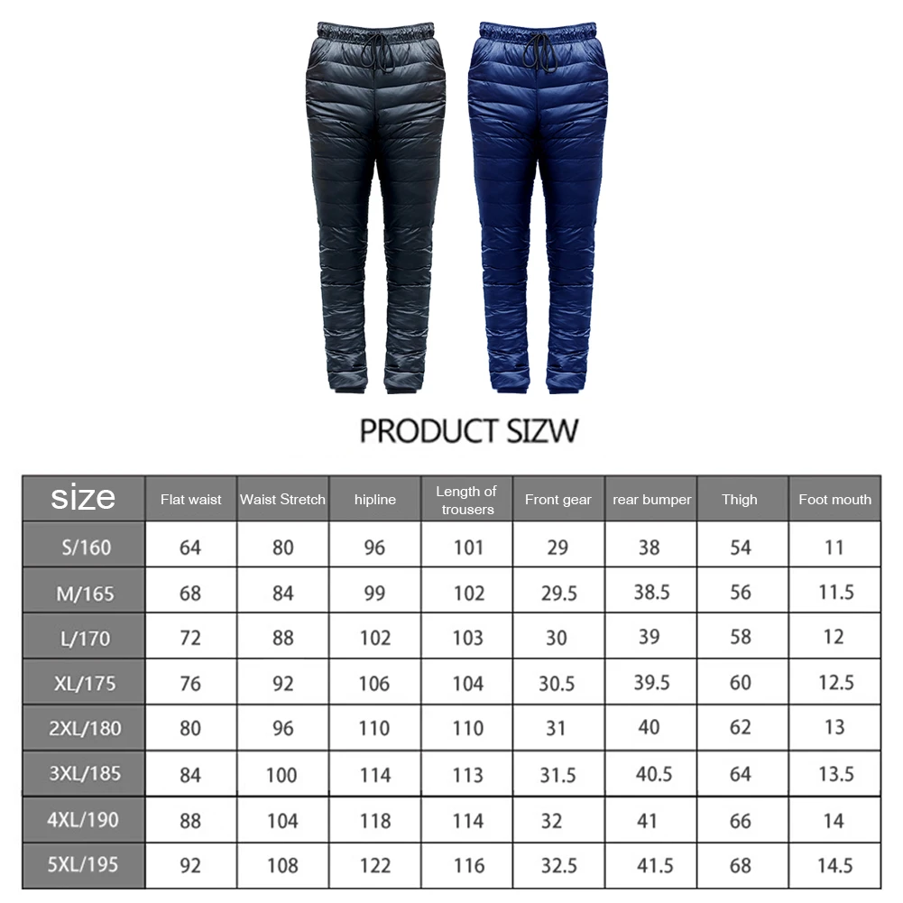 

Outdoor Windproof Drawstring Down Pants Skiing Trekking Thickened Climbing Winter Warm Pocket Slim Trousers for Men Size S-5XL