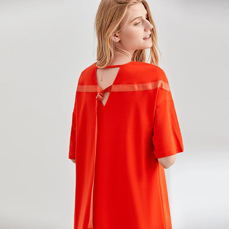 Женское праздничное платье AMII однотонное стильное средней длины с круглым