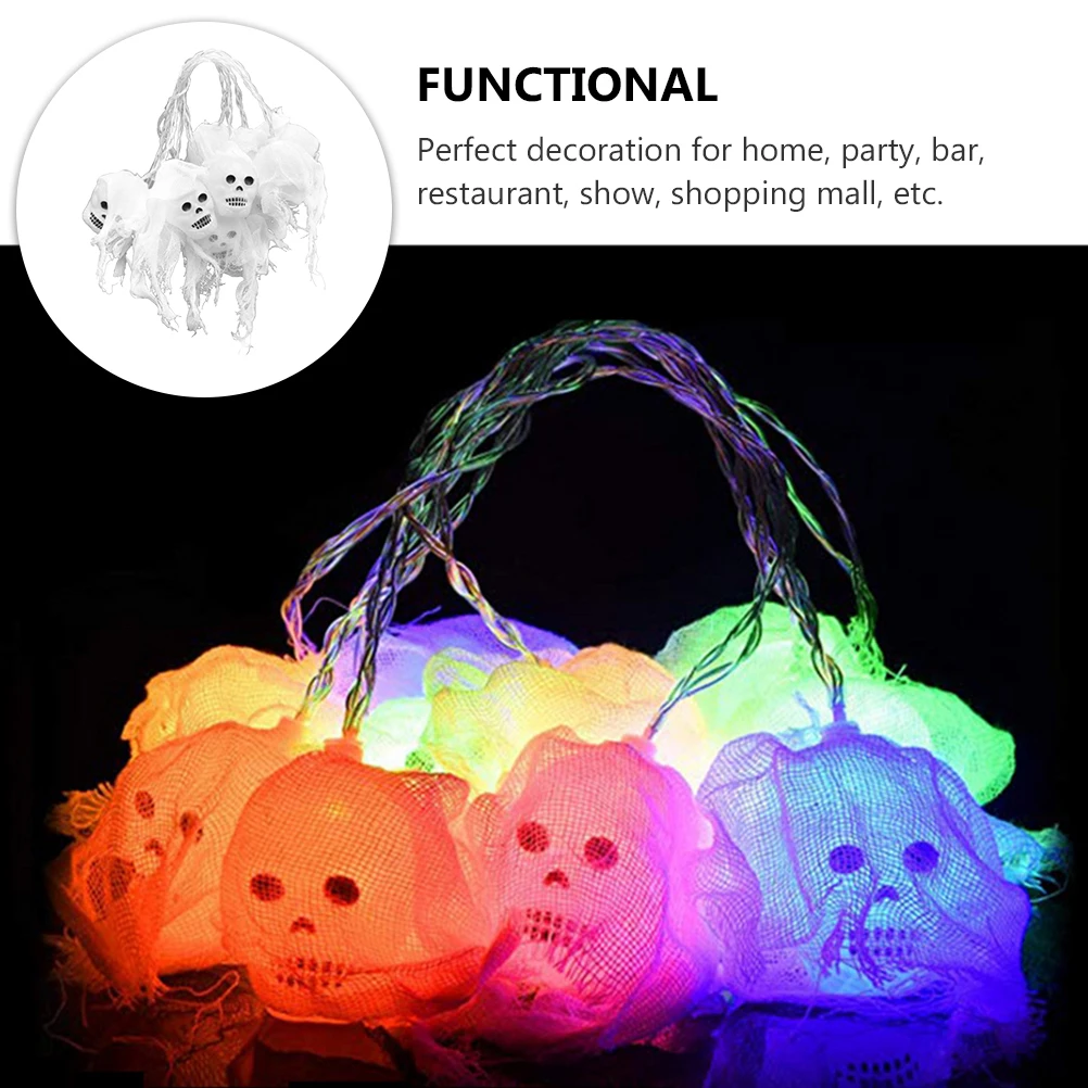 

3M 20LED Gauze Skull Modeling Lights String LED Lamps String for Halloween Party Decor Horror Hanging Lights Home Decoration
