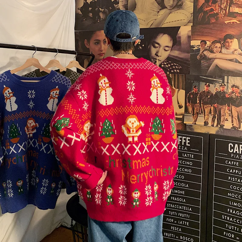 

ZAZOMDE Hip Hop Streetwear Mens Knitted Sweater Harajuku Ugly Christmas Elk Snowman Sweater Oversize Loose Pullover Men Clothing