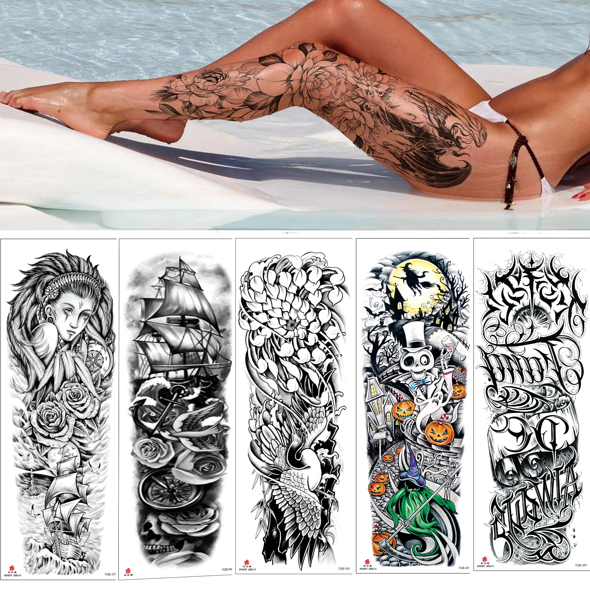 

Big Full Arm Sleeve Tattoo Waterproof Temporary Tattoo Sticker Body Art Fake Lion Tiger Wolf Tattoo Stickers Colored Tattoo TQB