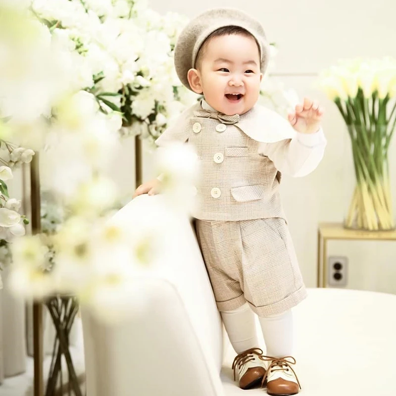 Boy Suits Cotton Baby Boys 2022 Double Breasted vest short Shawl 3pcs Suit sets tuxedo Formal Wedding birthday dress |