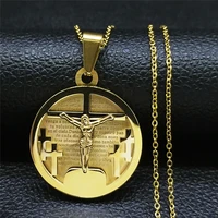 stainless%c2%a0steel necklace chain menwomen gold color cross bible shield pendant necklace jewelry collares de hombre nxh308s05