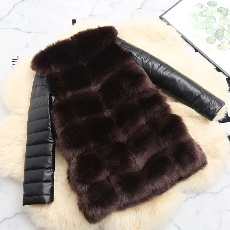 Dark Brown LEDEDAZ, новинка, модное пушистое пальто из искусственного меха, теплое пальто из искусственного меха, куртка из искусственного лисьего меха с длинным рукавом размера плюс, осенне-зимняя верхняя одежда - Цвет: Dark Brown