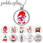 Новый рождественский милый гном санта-клаус круглый стеклянный кабошон посеребренныйхрустальный кулон ожерелье ювелирные изделия подарок