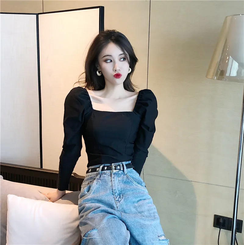 Женская Весенняя блузка с квадратным вырезом и рукавами-фонариками | одежда