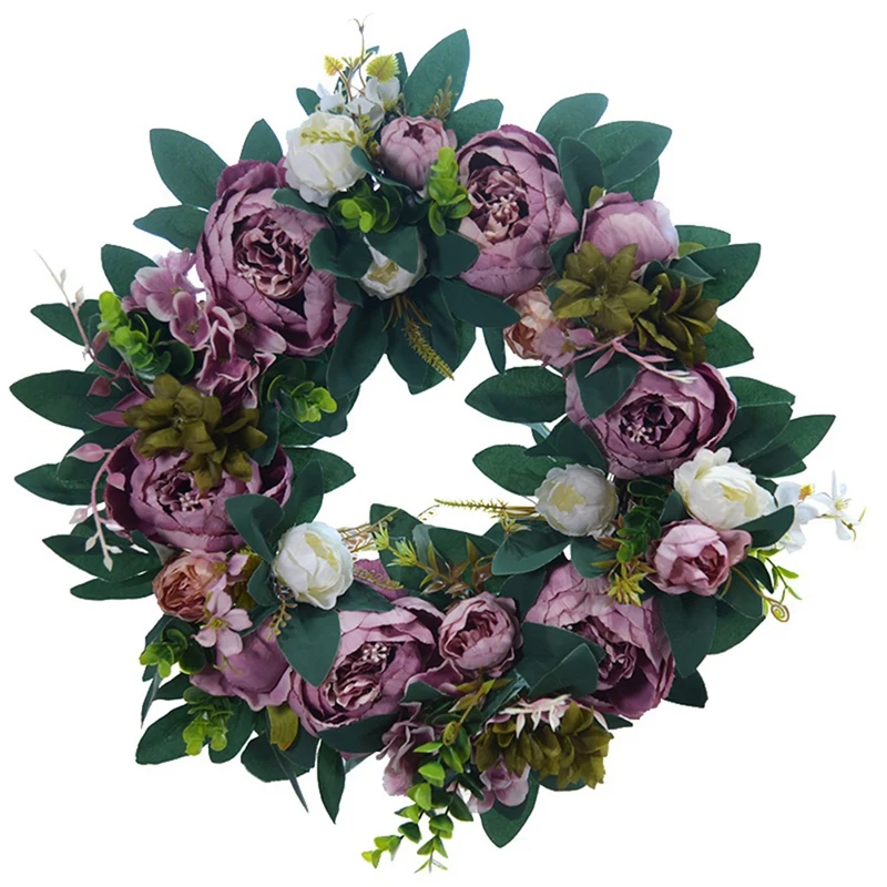 

Artificial Peony Flower Wreath With Green Leaves Spring Summer Wreath For Front Door Wall Window Wedding Home Decor
