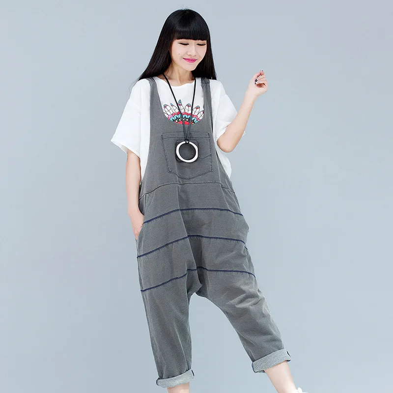 

Женский джинсовый комбинезон, летний мешковатый комбинезон в полоску, комбинезон бойфренда в стиле хип-хоп, с заниженной промежностью, элас...