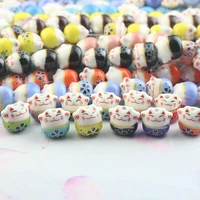 15pcs hand painted ceramic beads 13x14mm loose spacer lucky cat ceramics bead for jewelry making diy bracelet necklace