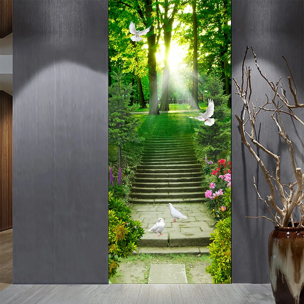 

7 Style Green And Fresh Sorest Path DIY Door Sticker Home Decoration Wall Stickers Porch Art Mural Peel & Stick Vinly Wallpaper