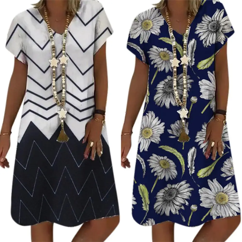 

Vicabo женское летнее платье с коротким рукавом и v-образным вырезом повседневные свободные платья женские винтажные Большие размеры Vestidos 5XL