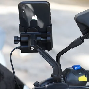 aluminium motorcycle bike phone holder braket with usb charger bicycle handlebar mirror mount bike phone support for phone x free global shipping