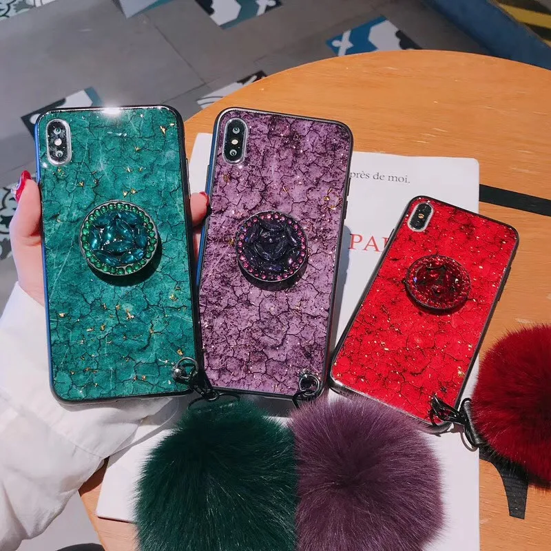 

KONSMART For Samsung Galaxy S21 Ultra Glitter Marble Case S21 Plus 5G Cover Soft Silicone Phone Case with Hairball Strap