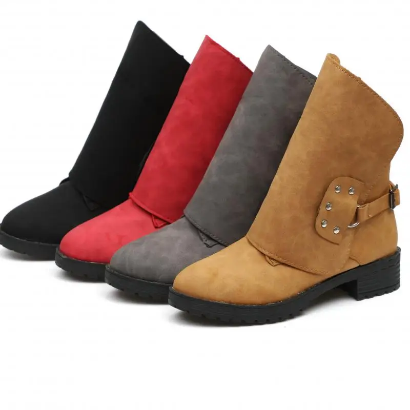 2021  Western Fashion Winter Woman Ladies Horse Riding Boots Vintage Combat Punk Boot Women Genuine Leather Short Boot