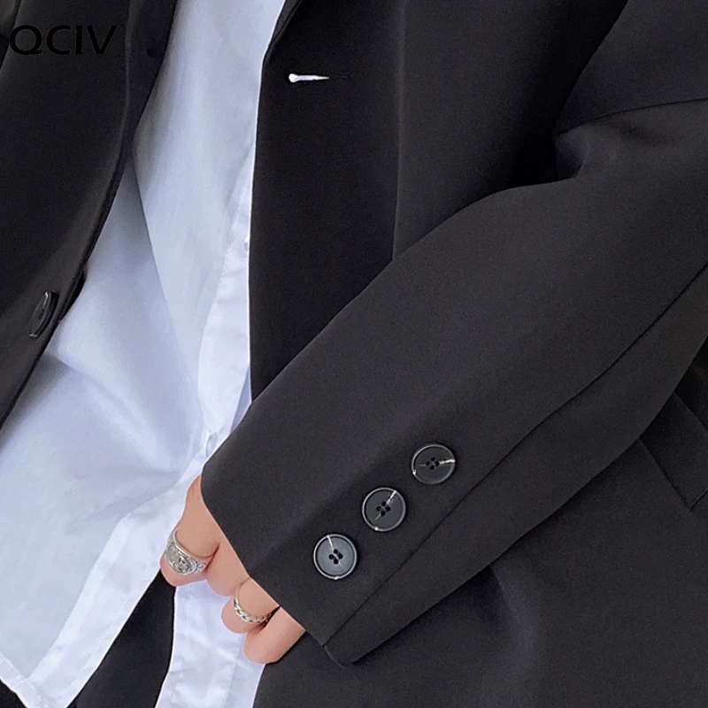 Men Solid Black Blazers Autumn Single Breasted Korean Chic Casual Oversize Mens Outwear Pockets Ins Simple Loose Chic