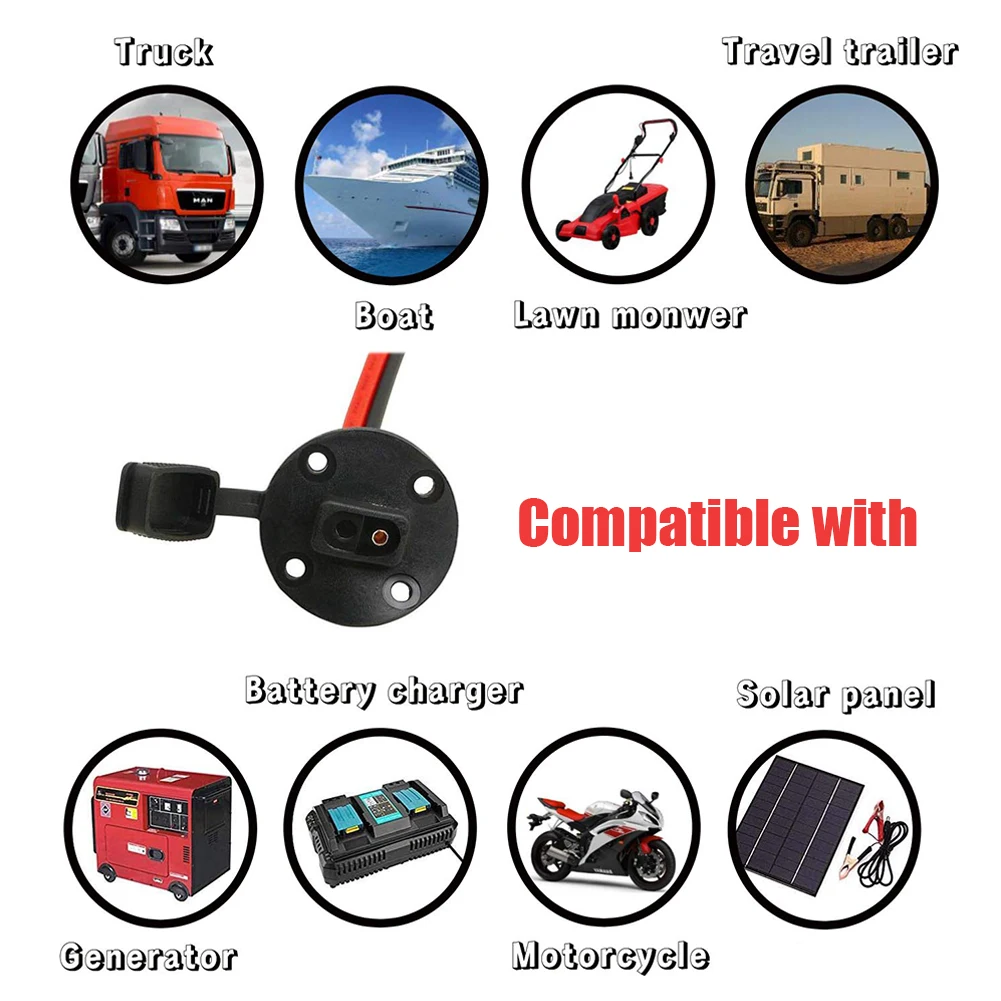 

2PCS SAE Power Socket Sidewall Port Connector Weatherproof 12AWG Cable with 8 Screws Plug for Motorcycle Solar Generator