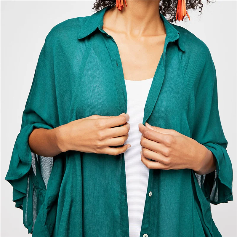 Chiffon Beach Cover up Saida de Praia dress plus size Swimwear kaftan Bikini cover Bathing suit ups Tunics #Q481 |