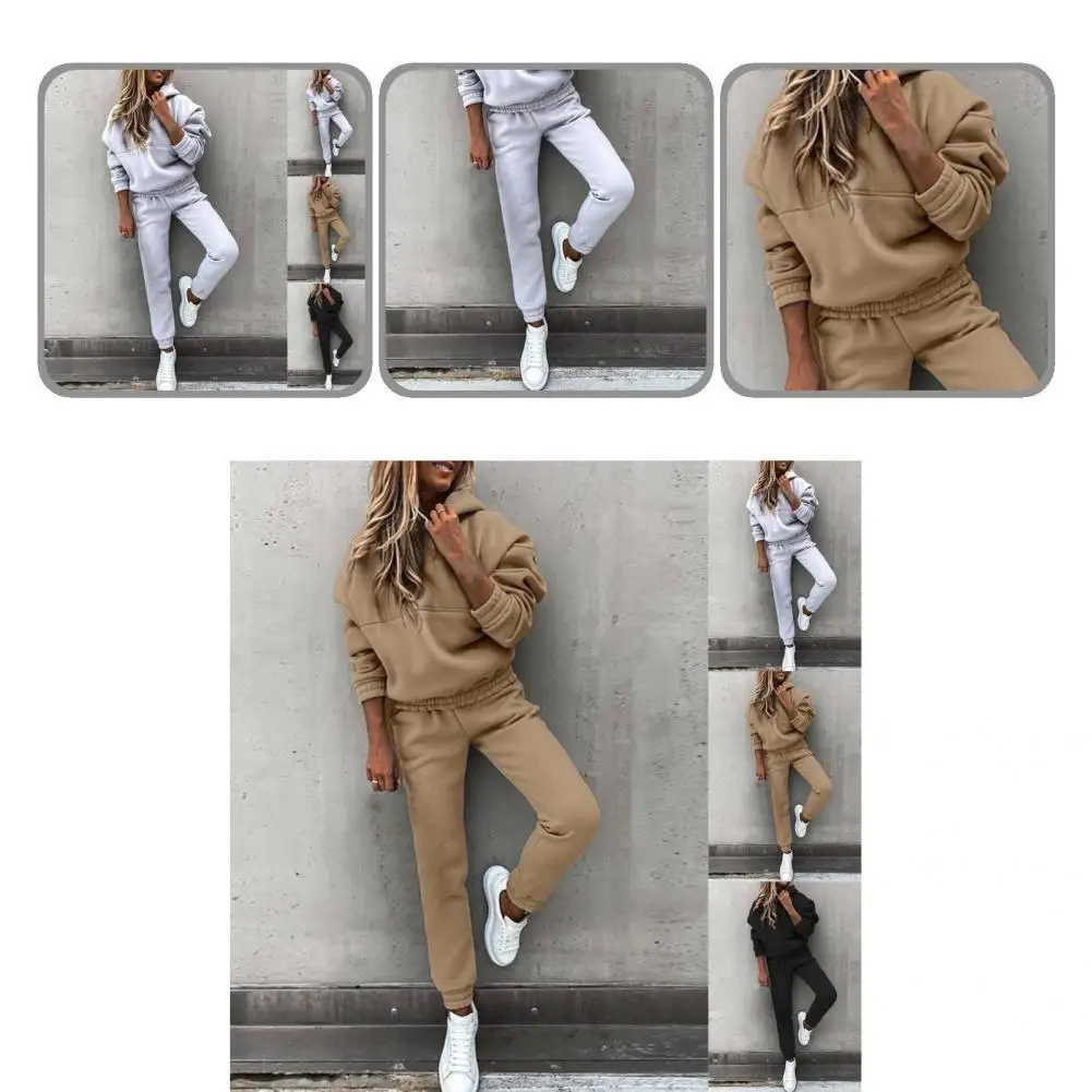 

Dropshipping Tracksuit 1 Set Sporty Solid Color Hooded Sweatshirt Sweatpants Activewear Hoodie Trousers Breathable for Running