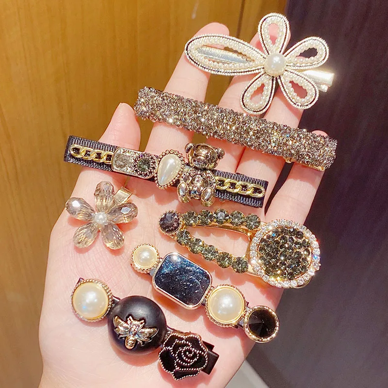 Заколка для волос с жемчугом Женская элегантный зажим кристаллами