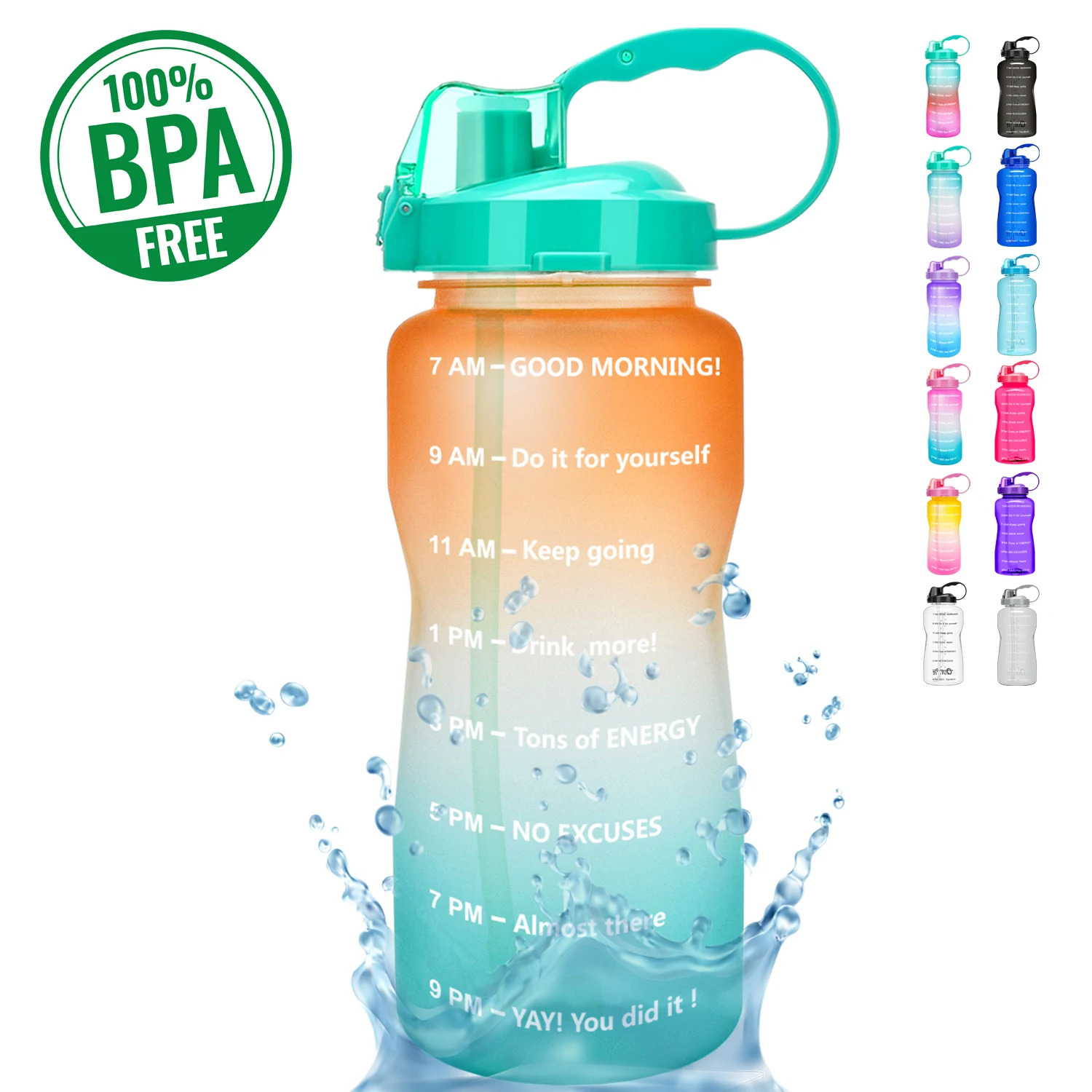 

NEW QuiFit 2L 3.8L One Gallon Water Bottle with Straw Motivational & Time Markings Drinking Jug BPA Free GYM Tritan Sports