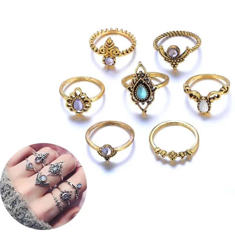 Женское Винтажное кольцо с драгоценными камнями 7 шт./компл.|Кольца| |