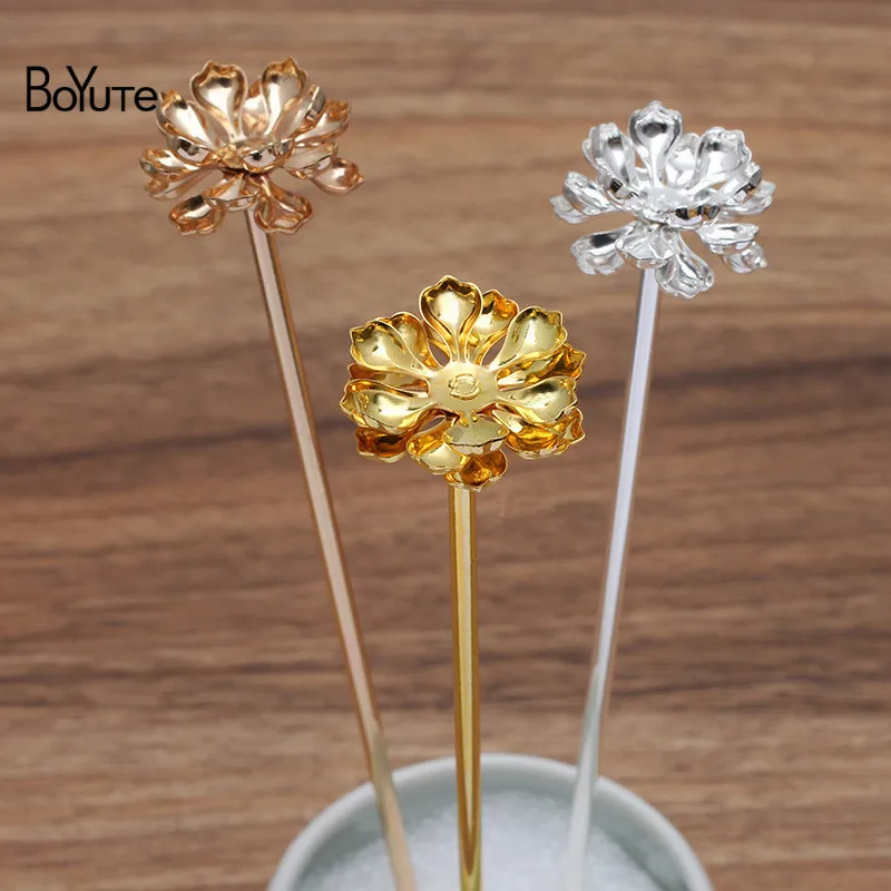 

BoYuTe (5 Pieces/Lot) 23MM Metal Brass Flower Hair Stick Materials Diy Handmade Bridal Hair Jewelry Accessories Wholesale