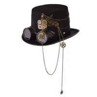 steampunk goggles black fedora women gears men bowler top hat