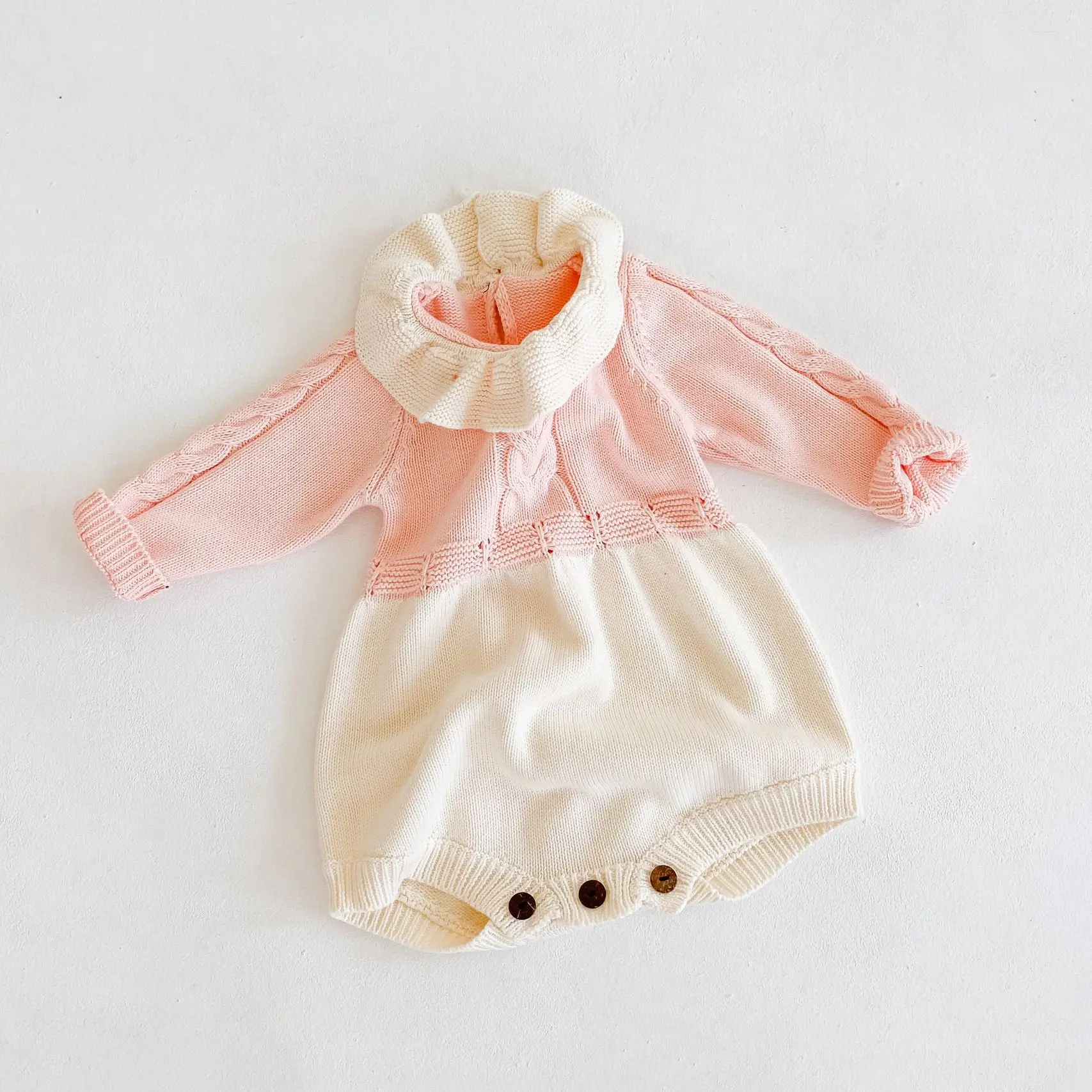 

2020 Newest Girls Bodysuits Long Sleeve Clothes Knitted Button Jumpsuits Cute Color Jumpsuit Insinfant Baby Girls Pink Climbing