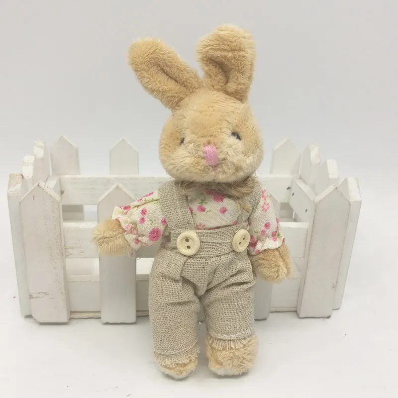 

11cm Linen Cloth Flower Cloth Bear Couple Couple Rabbit Plush Doll Toy