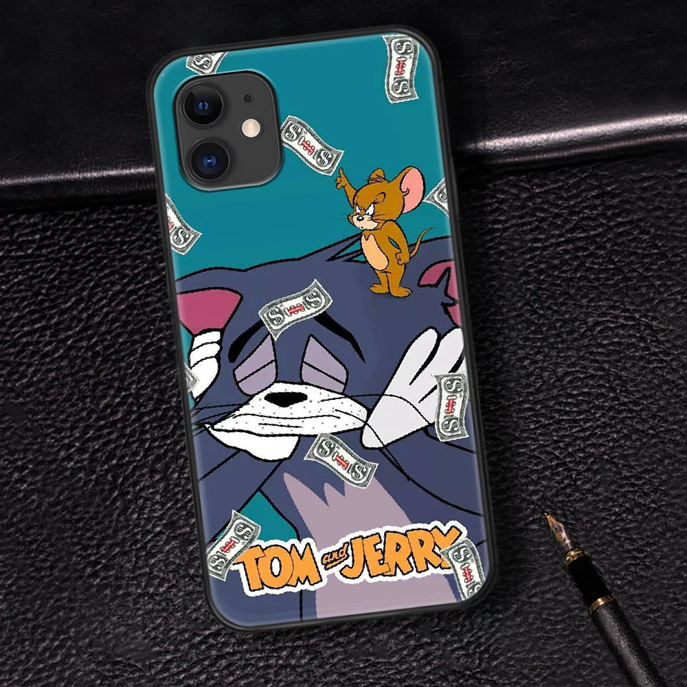 

Cute Cartoon Tom Cat Jerry Phone Case For Iphone 5 5S SE 2020 6 6S 7 8 Plus 11 12 Mini X XS XR Pro Max black Coque Luxury