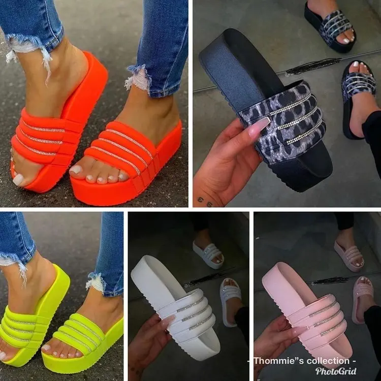 

2021 Women Waterproof Platform Thick Bottom PU Slippers Candy-colored Beach Sandals Outdoor Wild Fashion Ladies