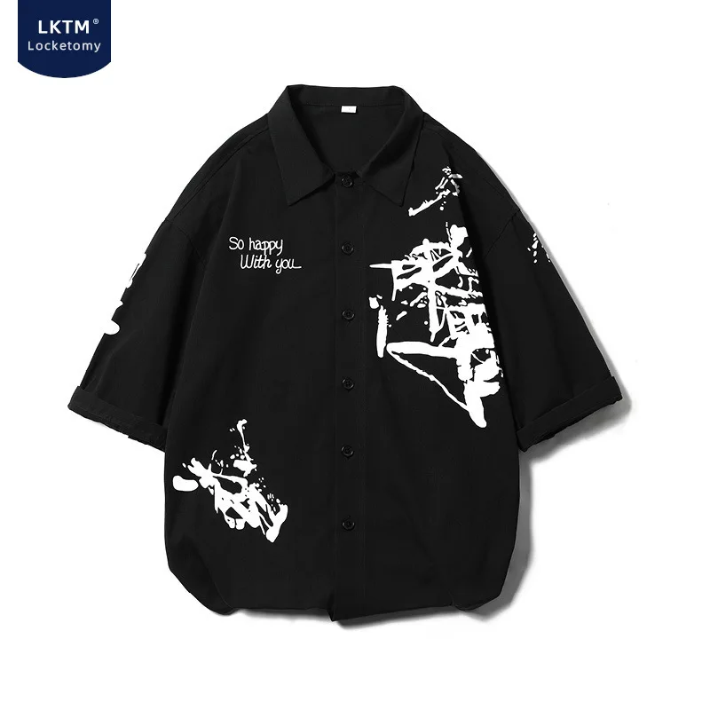 

Men's Shirt Jacket Men's Short-Sleeved Summer Tide Brand Loose Three-Quarter Sleeve Japanese Retro Hawaiian Shirt