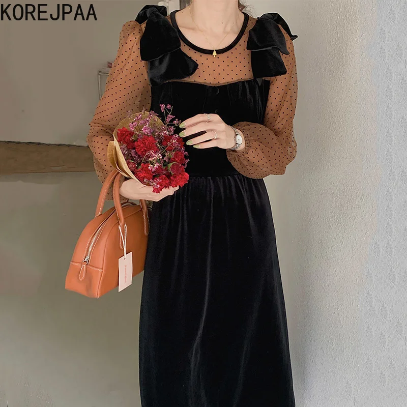 

Женское платье в горошек, с круглым вырезом и рукавами-фонариками