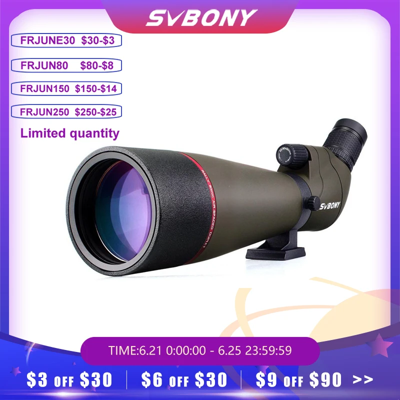 Svbony Зрительная труба Увеличить 20 60x80mm Телескоп рефрактор 45 градусов Большое поле