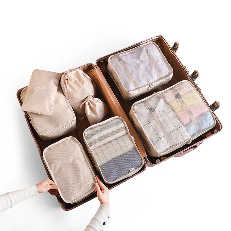 8pcs beige 8 шт., 6 шт., дорожная Домашняя одежда, одеяло, одеяло, сумка для хранения, набор, обувь, перегородка, аккуратный органайзер, шкаф, чемодан, сумка, упаковка, куб - Цвет: 8pcs beige