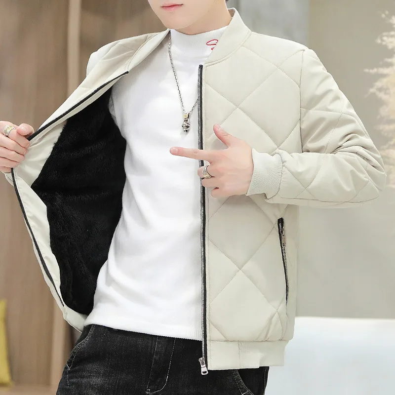 

M-5XL Sports Jacket Men's Autumn and Winter Plus Velvet Zipper Coats Youth Male Handsome Baseball Collar Slim Top Casual Jackets