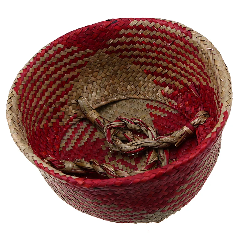 

Handmade Woven Storage Basket Wicker Seagrasss Garden Plant Flowerpot Sundries Laundry Container Foldable Belly Flower Baskets