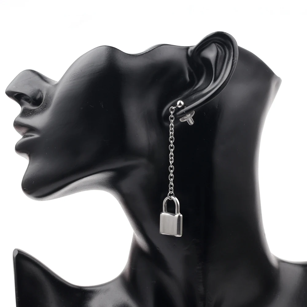 Женские серьги унисекс в стиле панк рок уличные с замком и пламенем Харадзюку