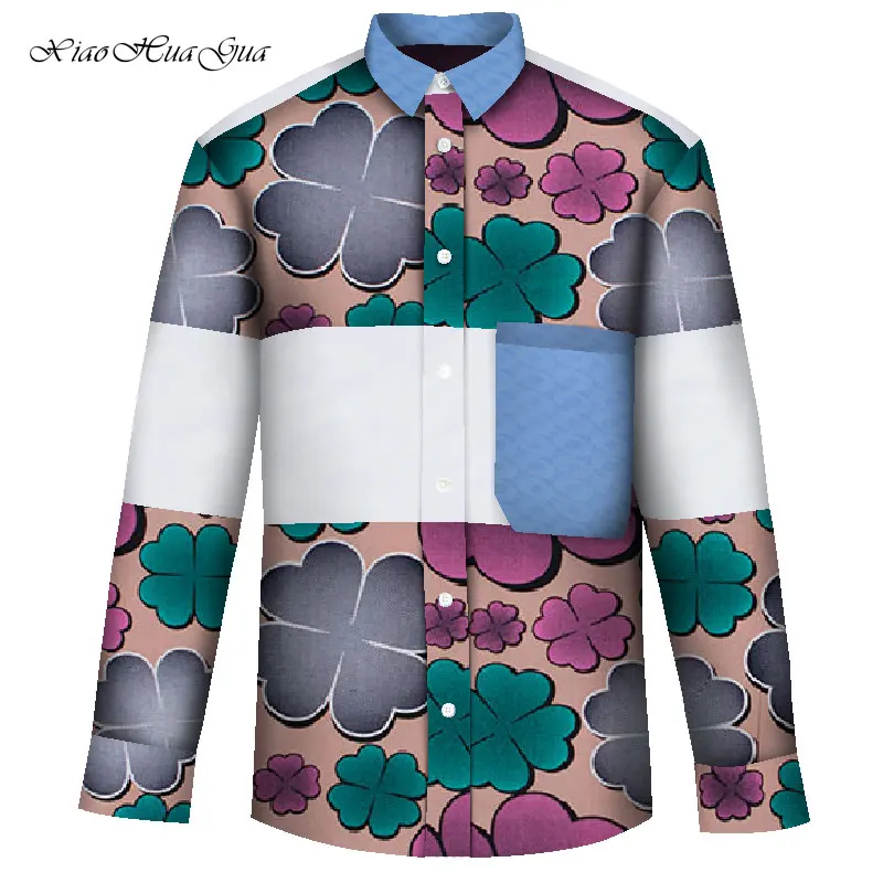 Африканская рубашка для мужчин Африканский принт лоскутные рубашки с длинным