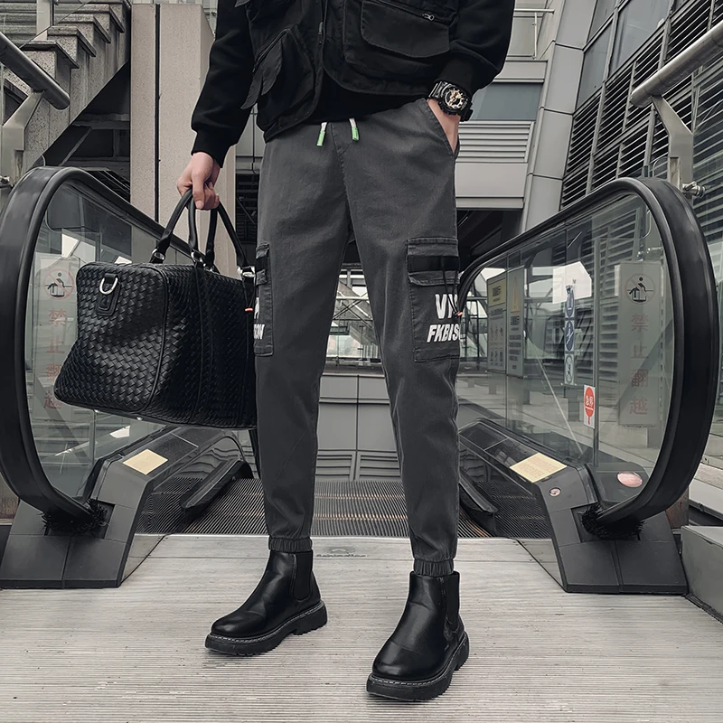

Korean Spring New Men Harem Pants Ankle Length Simple All Match Slim Fit Hip Hop Streetwear Joggers Casual Trousers Black/Gray