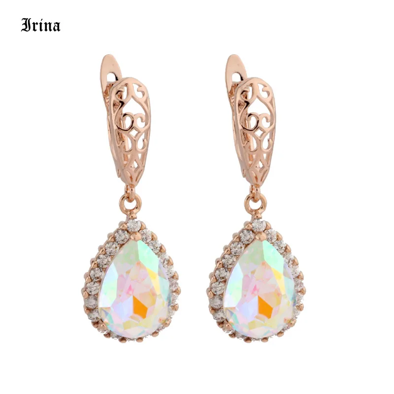 

Luxury Big Cubic Zircon Drop Earring Colorful Crystal Water Earrings For Women Party Wedding Princess wears earrings Jewelry