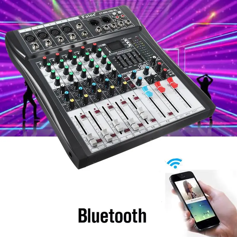 LEORY 6 канальный караоке аудио микшер с USB 48 В фантомное питание bluetooth профессиональный микрофон консоль усилителя для микширования звука