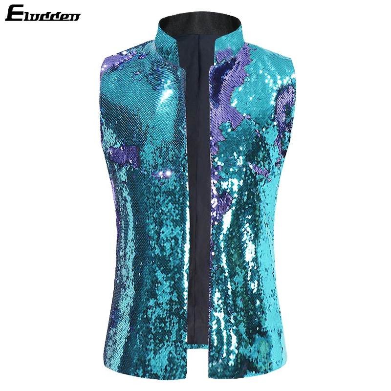 

Men's Dress Suit Jacket Vest Double-Sided Color Sequin Tux Party Show Waistcoat Double-Sided Two Colors Sequins Waistcoat Vest