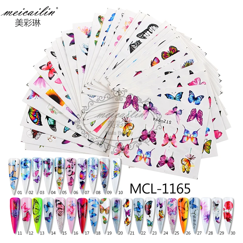 

1Set Colorful Slider Flower Butterfly Designs Nail Art Stickers Watermark DIY Water Transfer Nail Decals Tips Manicure Tool