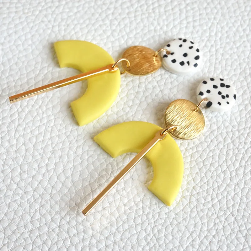 

Origin Summer Handmade Semicircular Polymer Clay Metal Dangle Earring for Women Statement Geometric Earring Jewelry Pendientes