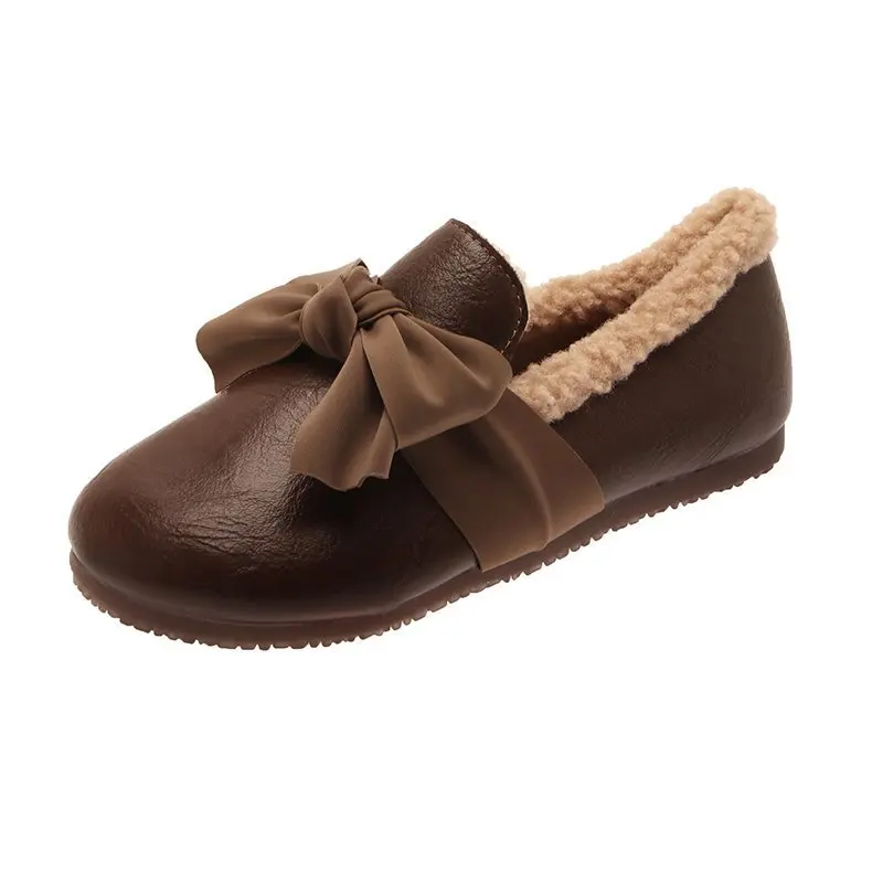 

Autumn Winter Women Shoes Warm Plush Lady Flats Casual Bow Loafers Round Toe Zapatos Mujer Fashion Non-slip Female Flat Shoes