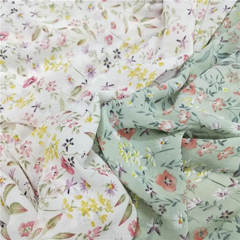 

Chiffon Home Textile Fabrics for Sewing Shirt Dress Sun Protection Shirt Beach Parent-child Clothing Children's Floral Cloth